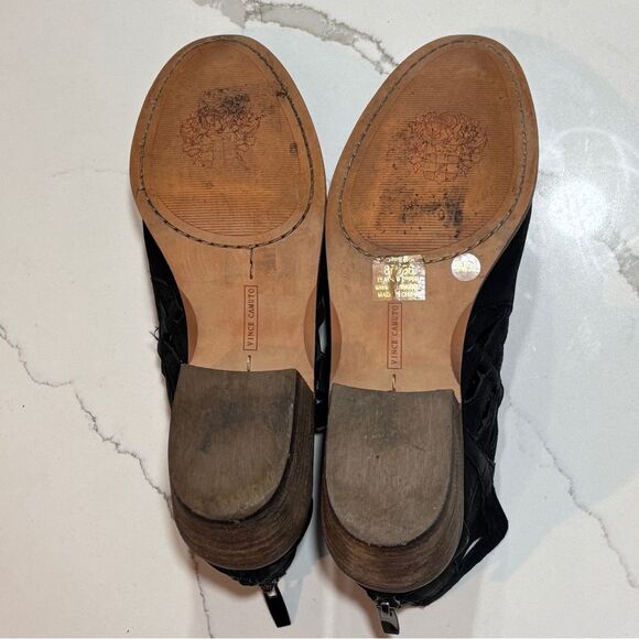 Vince Camuto | Women’s Prestetta Black Leather Ankle Boots Booties Cutout - Picture 11 of 11